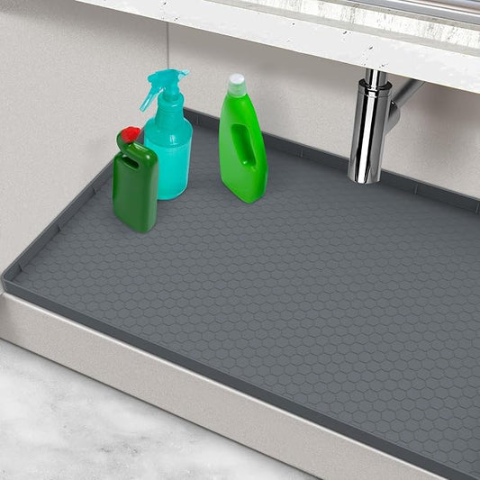 Under Sink Mats for Kitchen Waterproof 34" x 22", Silicone Under Kitchen Sink Mats and Protectors for 36" Cabinet, Under Sink Tray Organizer, Shelf Liners Cabinet Liner for Kitchen and Bathroom, Gray