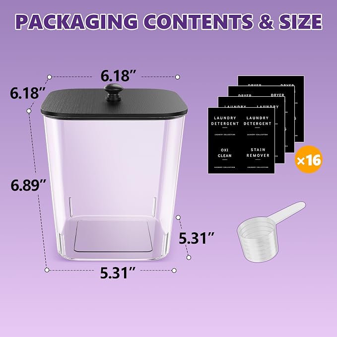 Moforoco 1 Pack Black Laundry Pods Container, Clear Laundry Room Organization Containers,Large Detergent Powder Storage
