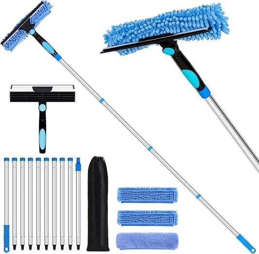 152'' Window Cleaning Kit, 2 in 1 Window Squeegee with Extension Poles, Window Cleaner Tools for Indoor/Outdoor High Window, Car, Glass
