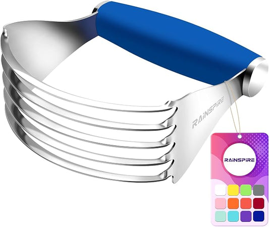 Rainspire XL Pastry Cutter For Baking, Heavy Duty Pastry Blender Stainless Steel, Thick Sharp Blades Dough Blender, Dough Cutter Butter Cutter Pastry for Easy Mixing, Dishwasher Safe, Dark Blue