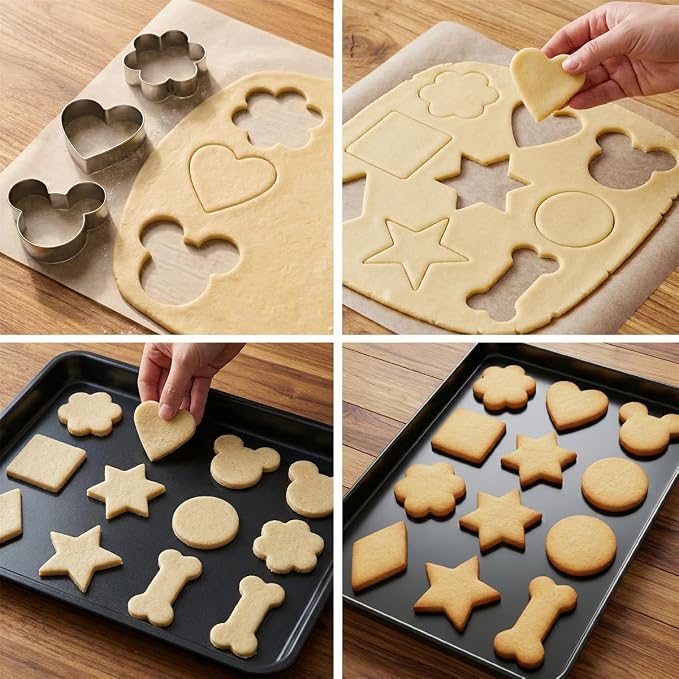 Metal Cookie Cutters Set 9Pcs - Stainless Steel Cookie Cutters includes Heart, Flower, Mouse, Round, Star, Square, Dog Bone Shapes for Baking or Party Decorations