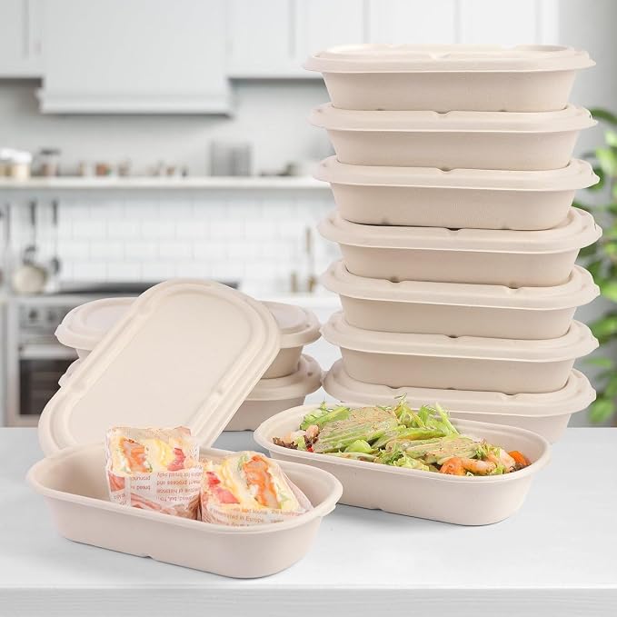 50Pcs(24oz) disposable meal prep food containers with lids,microwaveable and freezable compostable, takeaway containers salad for food bowls and bento boxes.