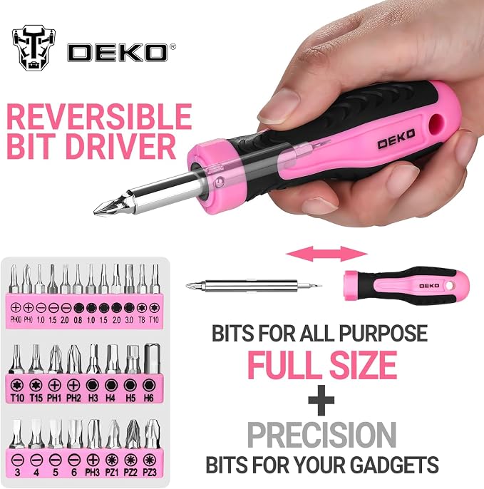 DEKOPRO Tool Set for Women: Pink Tool Set for Home Repair, Womens Tool Kit for All Purpose 42 Piece