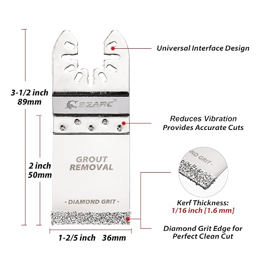 EZARC Diamond Oscillating Blade, Flush Cutting Oscillating Multi Tool Saw Blades for Grout Removal, Cleaning Mortar DO34F, 3-Pack