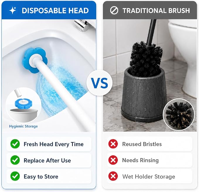 Disposable Toilet Brush with 42 Blue Refills, Toilet Bowl Cleaner Brush with Holder, Wall Mounted Toilet Wand Kit, Deep Cleaning Disposable Scrub Brush Heads