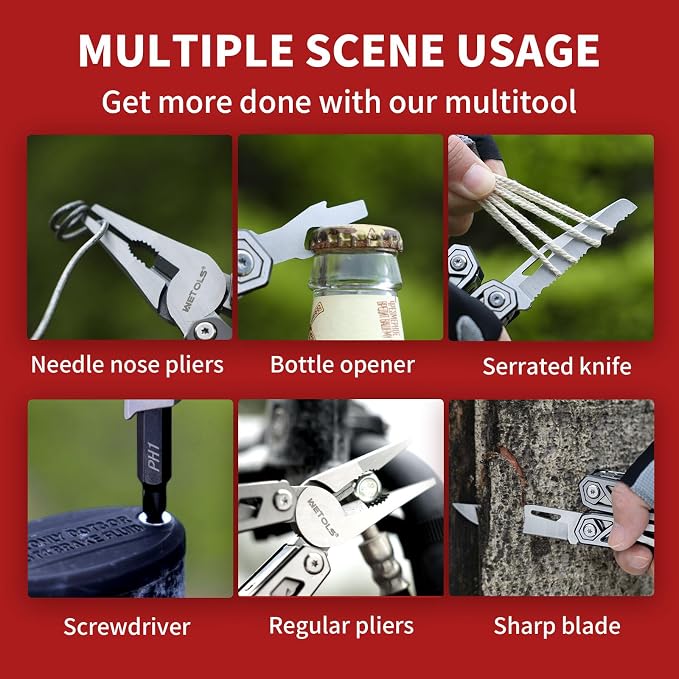 Multitool with Pocket Knife, Birthday Gifts for Men Women Mom Dad | 21-in-1 Stainless Steel Pliers with Screwdrivers, Self-locking Multi tools with EDC Sheath, Ideal for Home, Camping, Survival