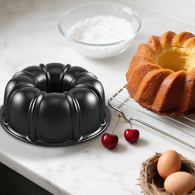 10” Cake Pan, Nonstick Fluted Cake Pan, Buntz Pound Cake Mold,Tube Bakeware,Baking Mold for Jello/Gelatin/Chocoflan, Non Toxic, Easy Clean - Black