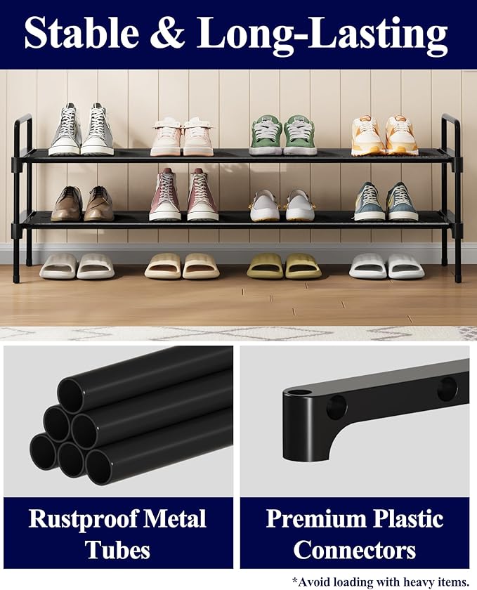 Kitsure Shoe Rack for Closet, Shoe Organizer for Front Door Entrance, Stackable Shoe Shelf, Detachable Closet Organizers and Storage, 36.1" Wide - 2 Tiers, Black | Closet, Front Door Entrance, Entryway, Stackable & Detachable Shelf, Closet Organizers a...
