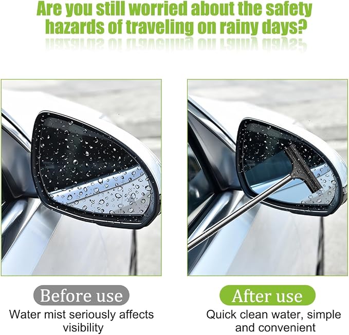 5PC Car Side Mirror Squeegee, Retractable Vehicle Rearview Mirror Glass Cleaner Wiper for Rainy Foggy Weather, Portable Auto Rear View Windshield Cleaning Tool, Universal for Vehicles