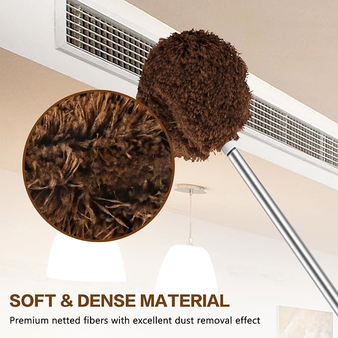 Ceiling Fan Cleaner Duster Reusable Microfiber Ceiling Fan Blade Cleaner Removable Duster with Extension Pole Adjusts 13 to 49.7 Inch for Cleaning Walls Bookshelves Furniture Door Window Top (Brown)