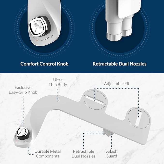 Mayfair Cassel Bidet Bundle, Slow-Close Never Loosen Toilet Seat with Perfect Fit, Fresh Water Spray, Non-Electric, Easy to Install Bidet, ELONGATED, White