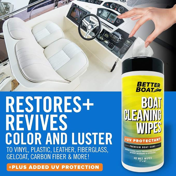 Boat Cleaner Wipes with UV Protection, Marine Vinyl Cleaner and Protectant, for Boat Seats, Car Leather, Dashboard, Console, Interior, and Exterior Cleaning Supplies