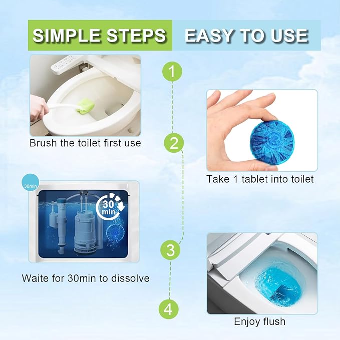 Msvvko Toilet Bowl Cleaners, 100 Pack Blue Tablets | Automatic Continuous Toilet Cleaning, Fresh Scent, Prevents Stains & Odors, Septic Friendly, Hard Water Stain Remove, In Bulk