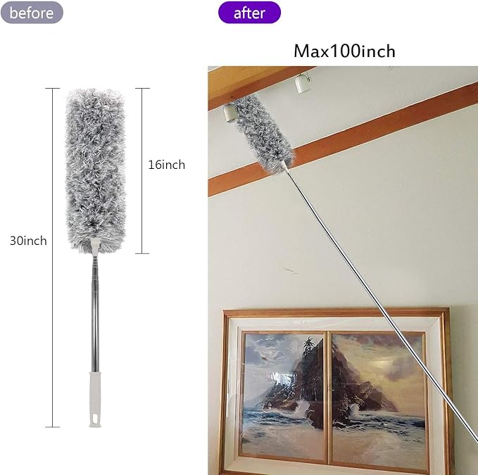 UIMO Microfiber Ceiling Fan Cleaner with 30–100" Telescopic Pole | Extendable Duster for High Ceilings and Fans, Bendable Washable Head, Reusable Cleaning Tool for Furniture, Cars, Keyboard