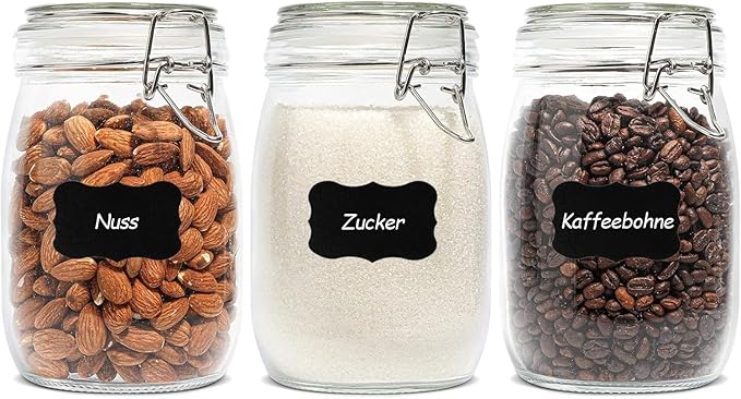 ComSaf Round Glass Jars with Airtight Lids 34 oz 3 Pack Apothecary Coffee | Cookie candy storage, Coffee food storage, Farmhouse decor, Kitchen counter display, Cabinet pantry jars, Snacks