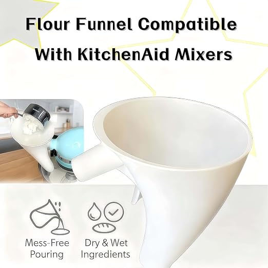 Flour Funnel for KitchenAid Mixer 5 Qt, Anti-Splash Attachment for Tilt-Head Stand Mixer 4.5 & 5 Quart (KSM150), Dishwasher Safe No-Mess Baking Tool, Easy Pour Accessory (Purple)