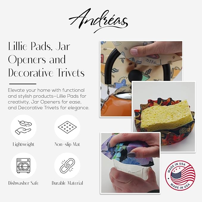 Andreas Silicone Jar Opener, Rustic Wood – 6.25" Non-Slip Lid Gripper & Garlic Peeler, Dishwasher Safe, Multi-Use, Durable Silicone & Fabric, Made in the USA, JO-377