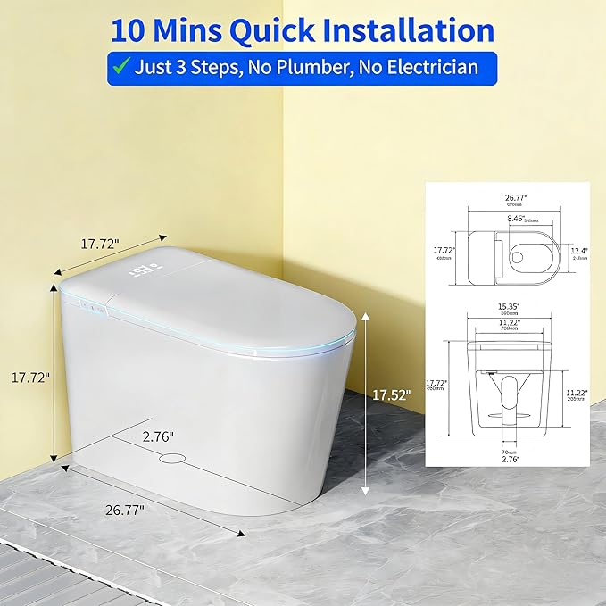 Smart Toilet with Bidet, UV-C Light, Auto Flush, Auto Open&Close, Blackout Flush, Heated Seat, Air Dryer, Modern Elongated Japanese One Piece Bidet for Bathrooms,1000 Gram MaP