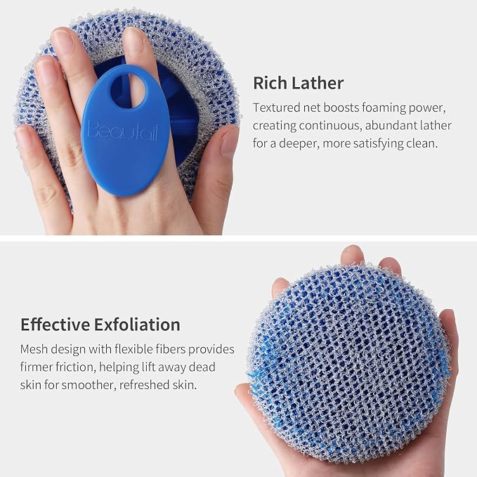 Silicone Body Scrubber and Scrub Net Set, BEAUTAIL 2 Pack for Rich Lather | Gentle Silicone Shower Scrubber or Firmer Exfoliating Bath Net, Deep Cleansing & Exfoliation, 1 Brush + 1 Net for Men & Women
