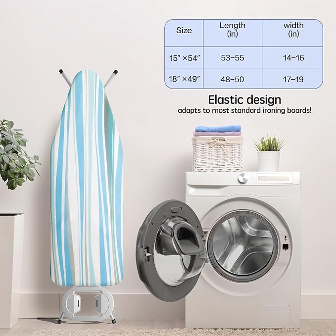 BNDX Ironing Board Cover 18x49 – Standard Fit with Thick Padding, Bongee Cord & 2 Buckles – Scorch & Stain Resistant, Easy Install, Pulse Green