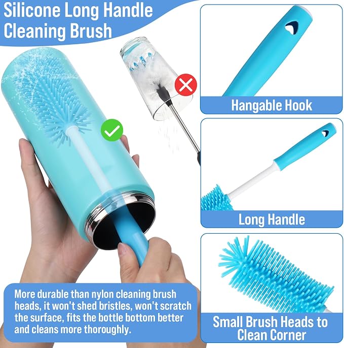 Water Bottle Cleaner Brush Set for Owala 24oz/32oz/40oz Cup,5 Pcs | Multifunctional Bottle Brush and Long Straw Cleaner Brush Set,Cleaning Kit for Owala/Stanley/Yeti Tumbler Cup Accessories