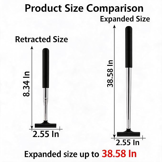2PCS Telescopic Car Rearview Mirror Squeegee – Retractable Auto Glass Cleaner with Long Handle, Portable Water Wiper for All Vehicles, Universal Automotive Accessory (Black/Black)