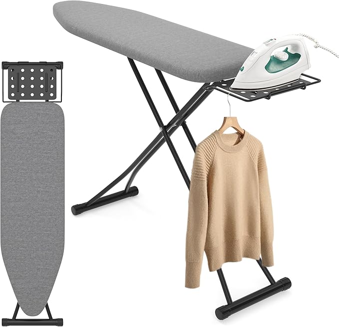 DIAMONDFORGE Ironing Board with Porous Iron Rest, 7 Adjustable Heights, 43" x 13", 3-Layer Heat-Resistant Cover & Pad for Home Laundry, Gray