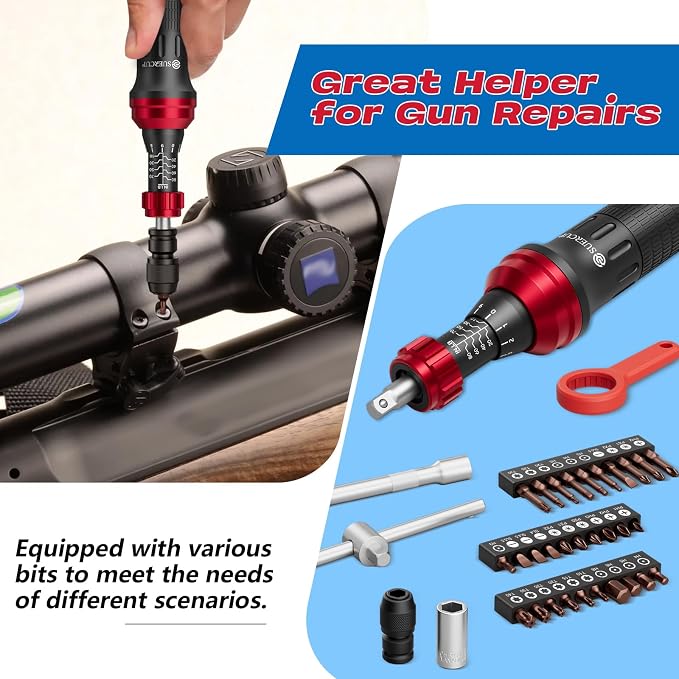 1/4" 10-80In.lb Torque Wrench Screwdriver 36 PCS Set | T-bar, Hex, Torx, and Phillips S2 Bits, Torque Screwdriver, For Scope and Car, Bike Mounting and Home DIY