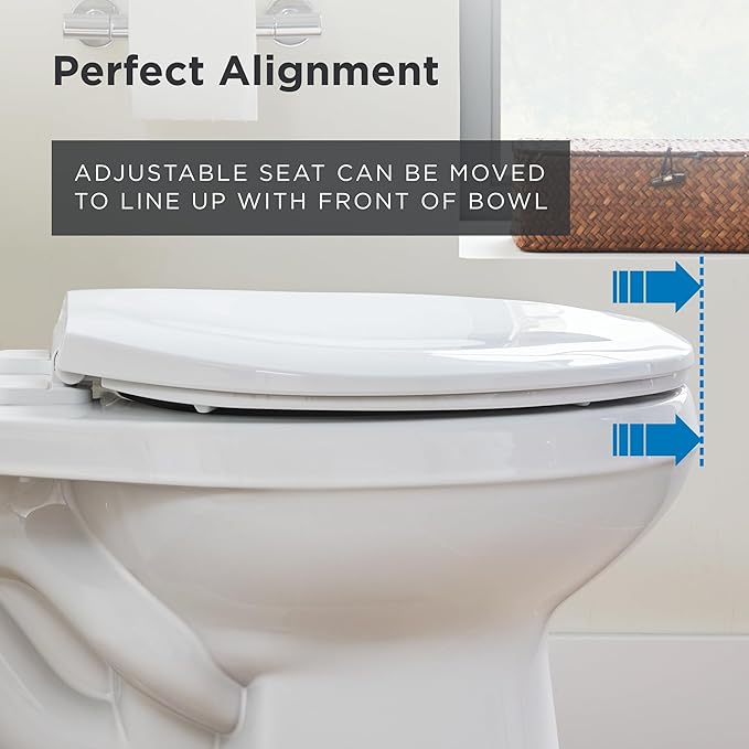 Gerber Universal Elongated Toilet Seat with Cover, Soft Close, Top Mount, Easy Install, Heavy-Duty Plastic, Adjustable Fit for Standard Elongated Toilets, Fade-Resistant, White G0099849