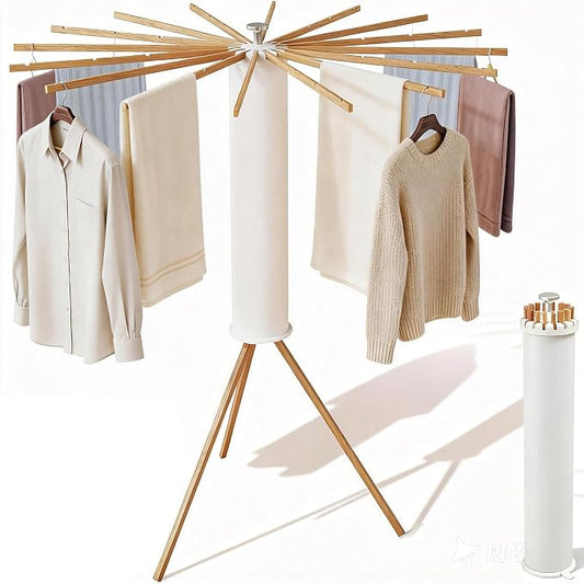 Tripod Clothes Drying Rack Foldable Laundry Drying Rack | Holds 45 lbs, solid wood build, swiveling arms, ready to use, for balcony, bedroom, laundry, garden & indoor/outdoor
