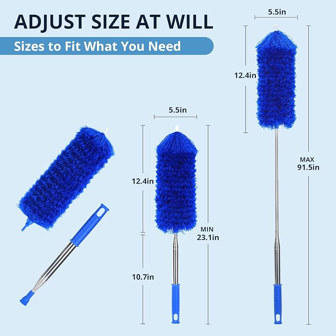 ZZ LAZYCOTTAGE Microfiber Feather Duster with Bendable Head, Dusters for Cleaning, Extendable Microfiber Duster, Long Reach Dusting Tool for High Ceilings, Ceiling Fans, Blinds, Cobweb