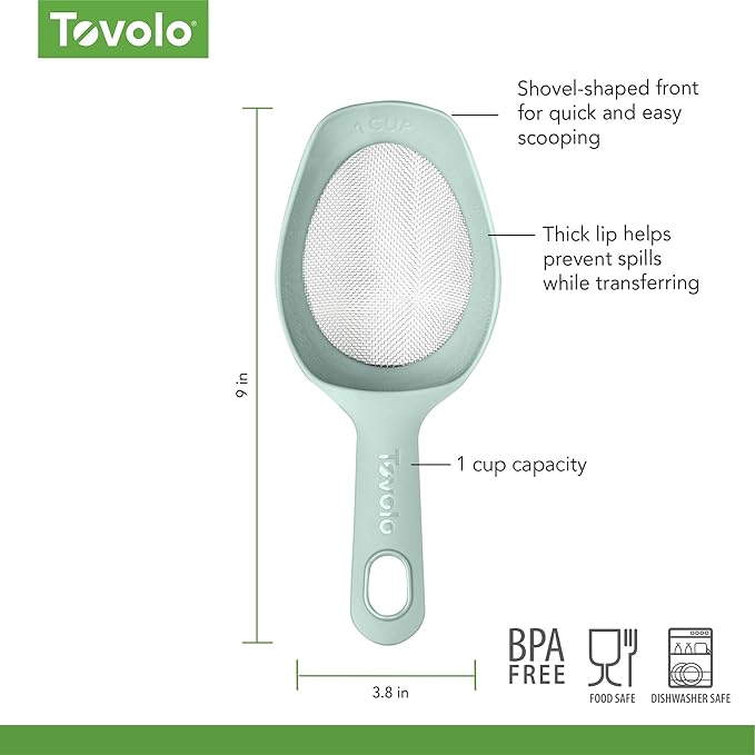 Tovolo Scoop & Sift Flour Sifter for Baking Dusting 1 Cup Fine 20 Mesh Sieve Flour Duster, Easy Scoop Dishwasher Safe Baking Powdered Sugar Flour Sifting Tool for Aerating Coating Dusting, Blue Haze