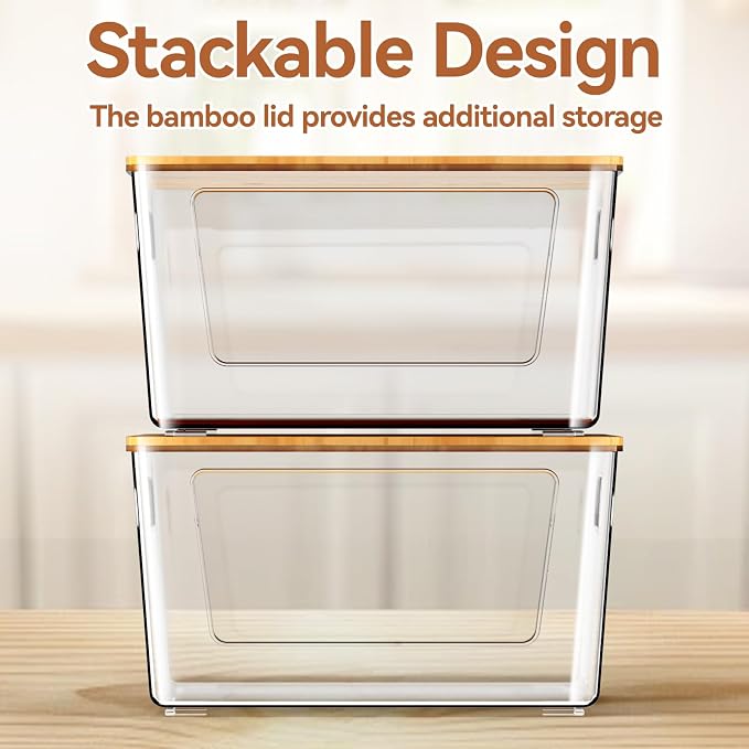 spospo 4 Pack Trash Bag Holder with Bamboo Lid, Stackable Trashbag Dispenser, Extra Large Garbage Bag Holder for Kitchen Laundry Room Under Sink Organization and Storage