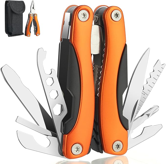 WIWUE GUO Needle Nose Pliers, Multi Tool, Hiking Essentials, Fathers Gifts, Pocket Knife, Multitool Pliers, Camping Knife with Holster and Nylon Sheath for Outdoor, Fishing, Hunting, Hiking