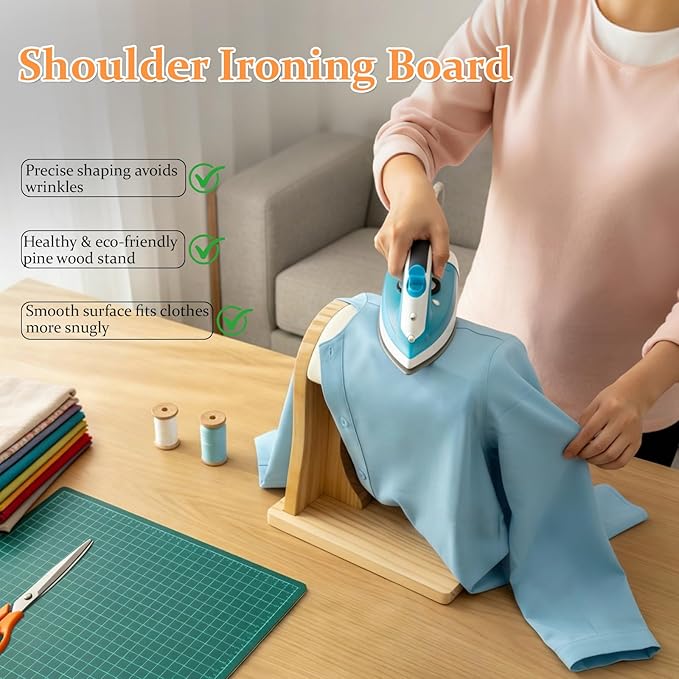Tailor’s Shoulder Ironing Board, Padded Chest & Cotton Cover Shoulder Pressing Board with Sturdy Pine Wood Base, lron Pad for Household Ironing, Tailoring Studio Ironing