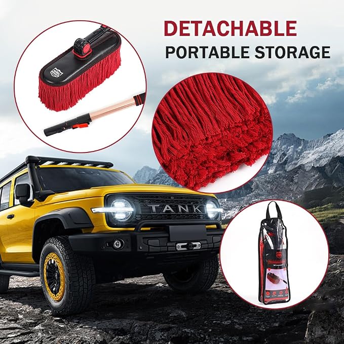 Extendable Exterior Car Duster - Wax Cotton | Scratch-free pollen removal. Bag & box included. Do not wash; dirt absorption improves over time. Ideal for auto, RV, SUV.