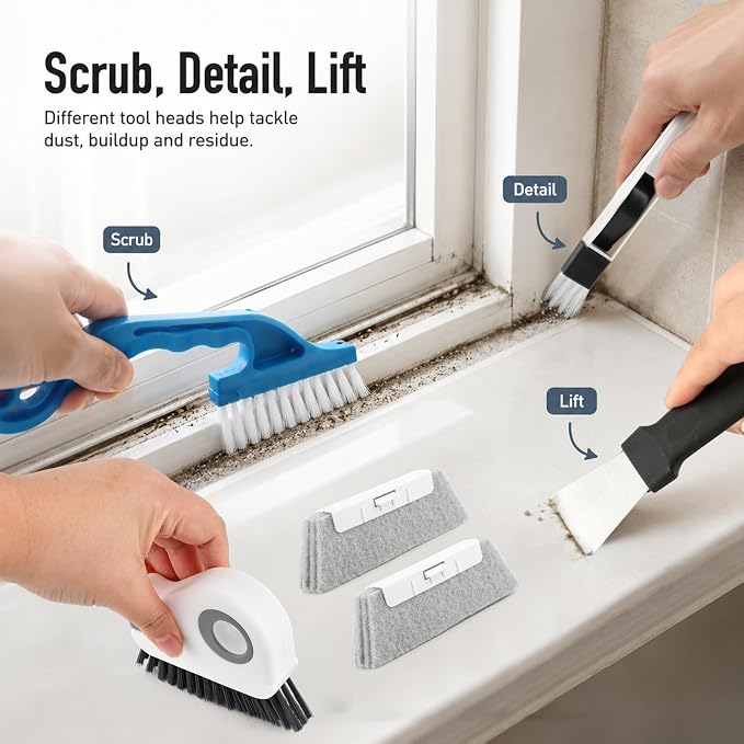 13 Pcs Window Track Cleaning Tools Set, Multifunctional Window Groove Cleaning Brush Kit, Hard Bristle for Sliding Door, Sill, Tile Lines, Shutter, Corner, Grout, Sink