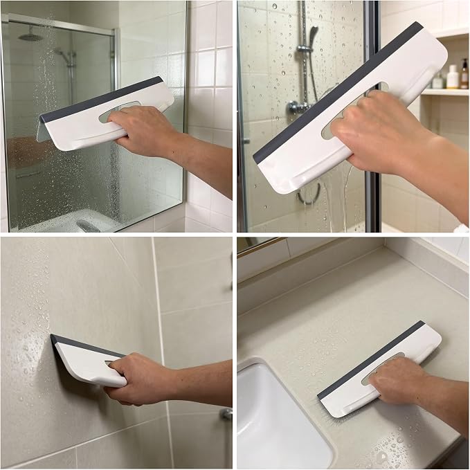 Shower Squeegee and Liner Holder, Adhesive Wall Mount for Glass, Pack of 2 | 2-in-1 squeegee & liner holder. Stops water splash, keeps curtain from blowing. No-drill adhesive mount for glass/tile. 2pk