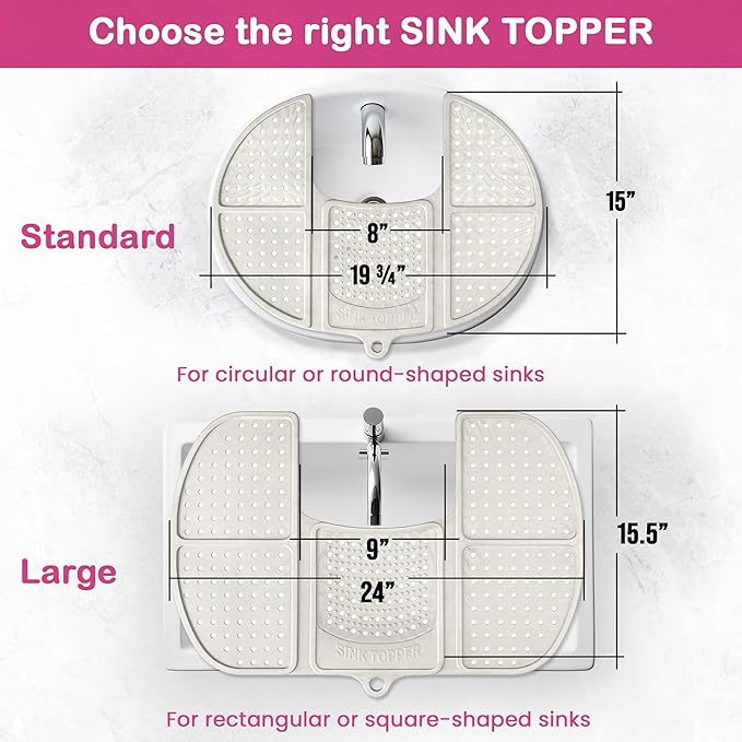 Sink Topper Bathroom Sink Cover for Counter Space, Standard Pink | Holds up to 7 lb on a steel frame; fits over basins to 19 in; 480°F silicone, hot tools; foldable makeup mat; RV, camper