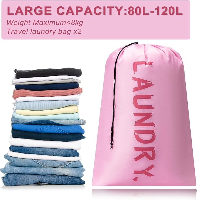4 Pack Travel Laundry Bag,24" x 36", Extra Large Dirty Clothes Organizer | Machine Washable with Drawstring, Holds 3-4 Loads of Laundry,Fit a Laundry Hamper or Basket Travel Essentials