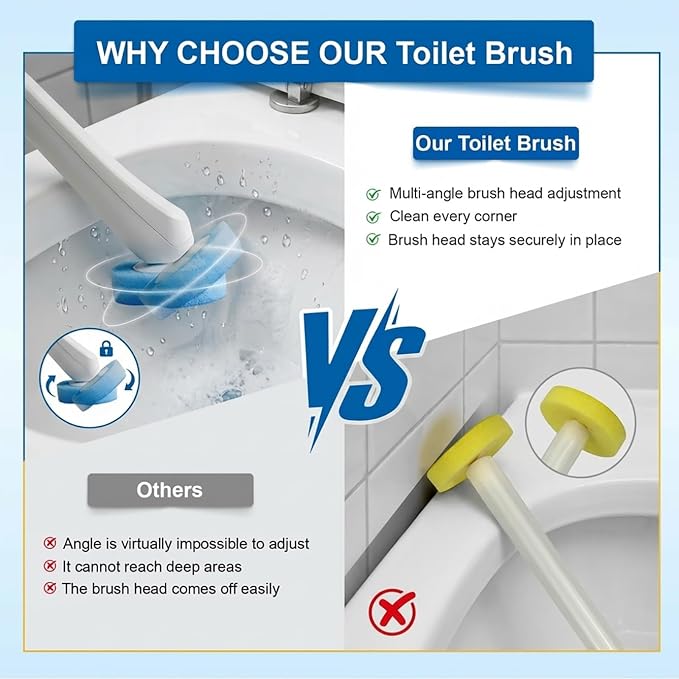 Disposable Toilet Brush Set, 2 Pack with 72 Refills & Wall Holder | 360° Swivel Head, Deep Scrubbing Toilet Bowl Cleaner, One-Touch Disposal, Toilet Wand for Sinks, Tubs & Floor Drains