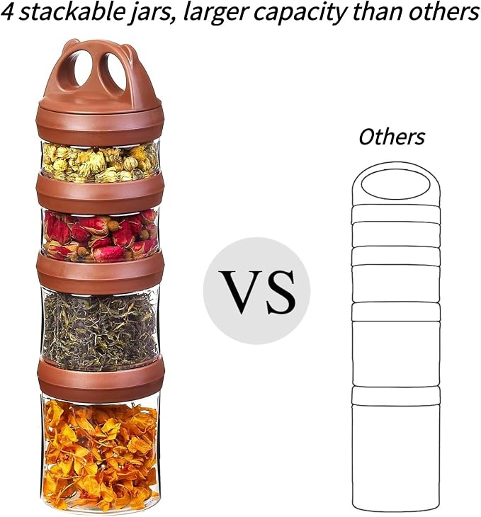 SELEWARE Brown Stackable Snack Containers for Kids Toddlers Adults, 31oz | Portable Food Storage Containers for Snacks Formula Powder Drinks and Travel, Twist Lock System Airtight Leak-proof BPA Free