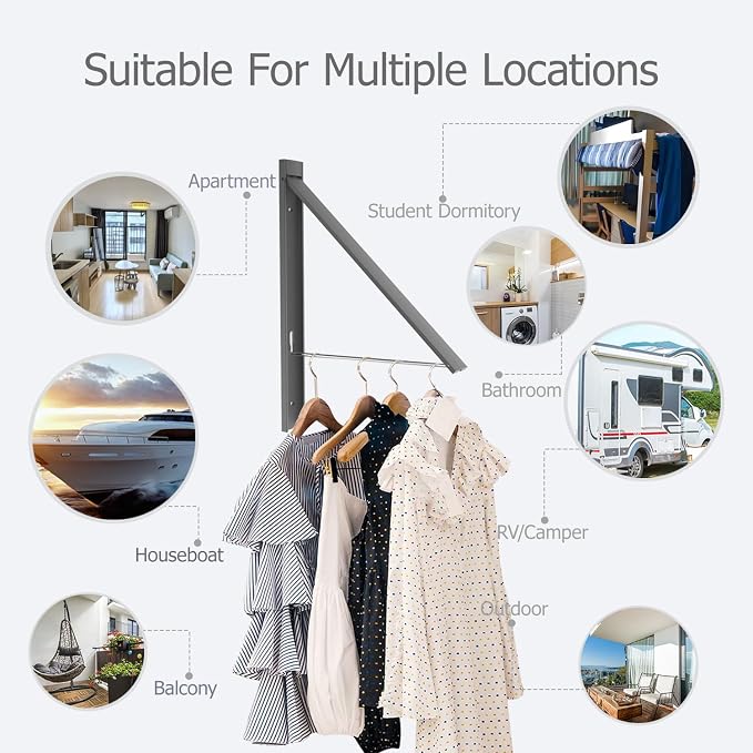 Clothes Drying Rack Folding Indoor,Laundry Room Organization,Wall Mounted Drying Racks for Laundry,Laundry Drying Rack Collapsible,Laundry Drying Rack,Retractable Clothesline (Gunmetal Gray)