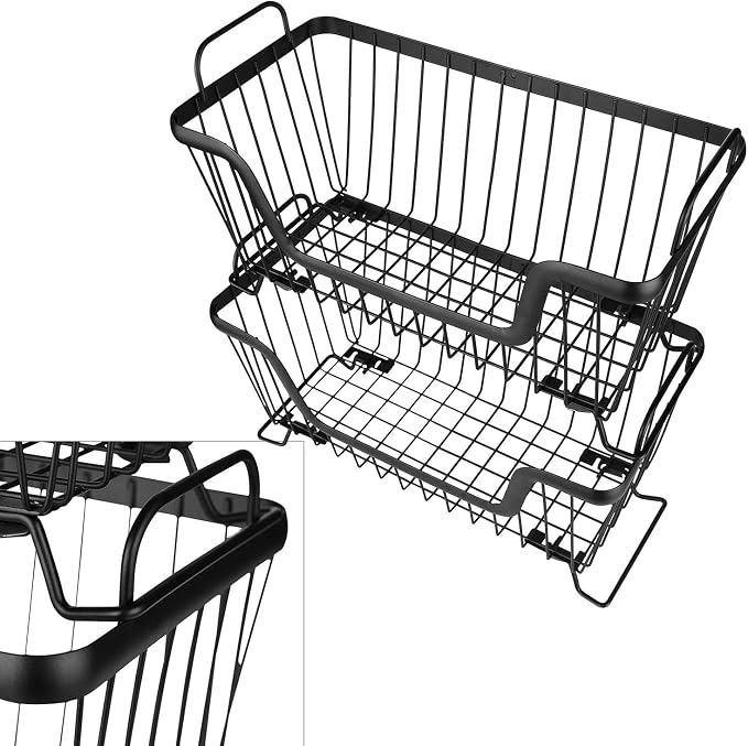 LOTTS Stackable Wire Basket, Metal Pantry Basket, Storage Organizer Bin with Handles, Fruit Basket for Kitchen Cabinets, Pantry, Closets, Bedrooms, Bathrooms (12.66.57.6") - 3 Pack
