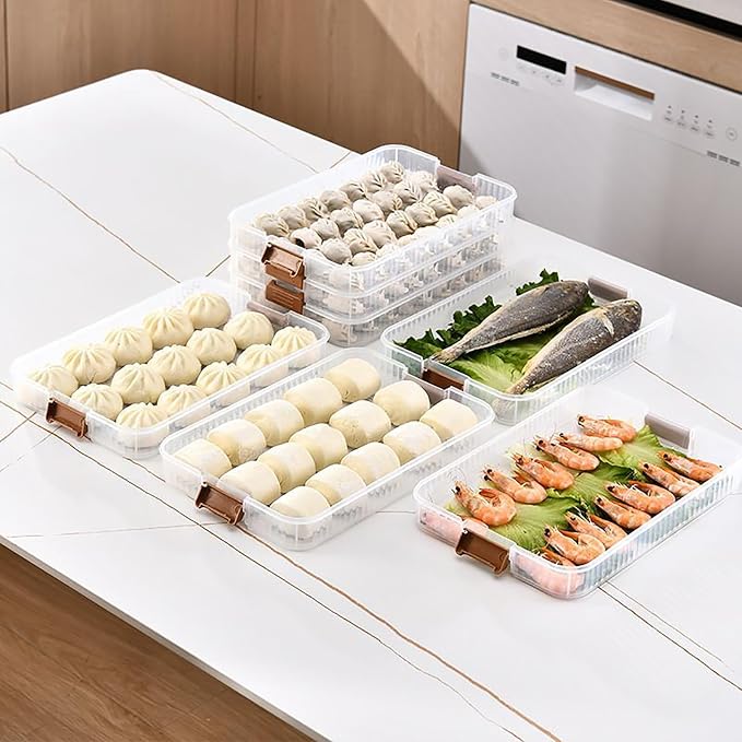 WUWEOT 4-layer Food Storage Container, Refrigerator Organizer Bin, Plastic Sugar Cookies Storage Box Case, Portable Dumpling Keeper with Lid for Snack, Fruit, Vegetables, Meat, Sandwiches, Wontons