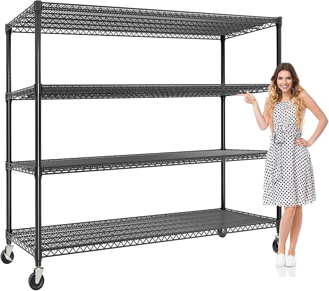 Garvee 4-Tiers Storage Shelves 2640LBS Heavy Duty Metal Shelves with Wheels