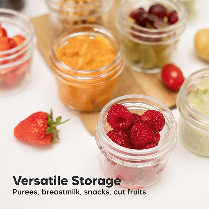 KeaBabies 6pk 4oz Glass Baby Food Containers with Lids, Leak-Proof (Nord) | Microwavable Small Glass Jars, Baby Purees, Toddler Snack Storage Containers, BPA-Free, Dishwasher-safe, Freezer Safe