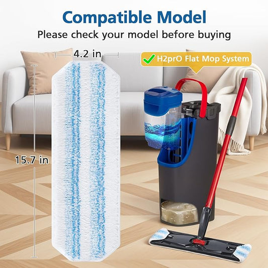 6 Pack H2prO Mop Pads Compatible with O Ceda H2PrO Flat Mop System, 100% Microfiber Mop Head Replacements, Washable and Reusable for H2prO Mop Refills, White