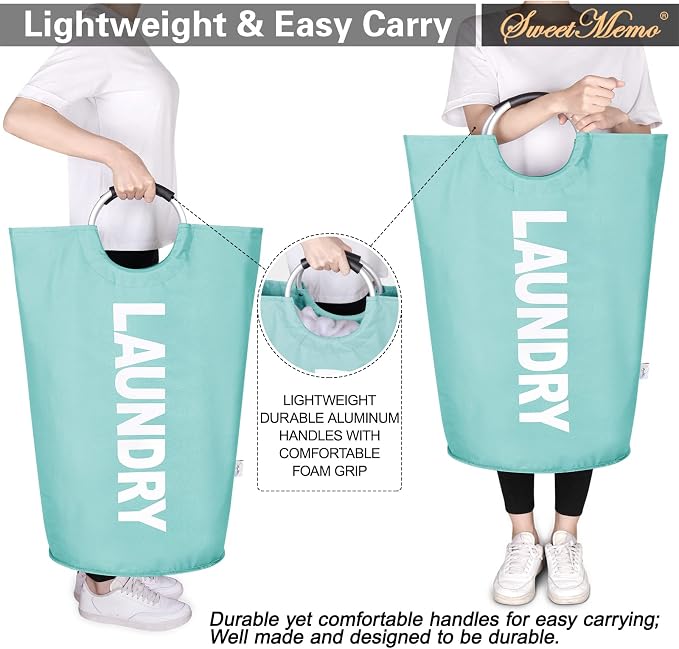 Extra Large Laundry Basket, Big Laundry Hamper Bag Handles, 130L Light Blue | Freestanding Tall Dirty Clothes Hamper, Collapsible and Portable Laundry Bin for Dorms and Bedrooms, Thick, Sturdy Fabric