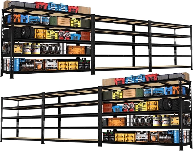 PrimeZone 60" W X 24" D X 72" H Heavy Duty Garage Storage Shelves, 3000 LBS | 5 Tier Adjustable Metal Shelf, 15 Support Beams, Solid Steel Frame, Freestanding, Storage for Basement, Warehouse, 6 Pack